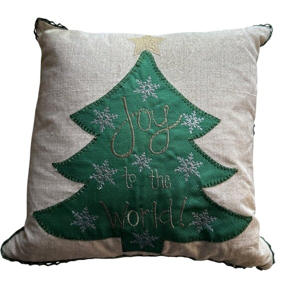 Secret Celebrity Gold Metallic & Green Joy To The World Christmas Throw Pillow - Picture 1 of 5